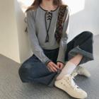 Long-sleeve Lace-up T-shirt Gray - One Size