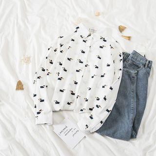 Long Sleeve Print Shirt White - One Size