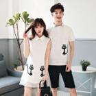 Couple Matching Cat Embroidered Sleeveless Collared Dress / Short Sleeve Polo Shirt / Shorts