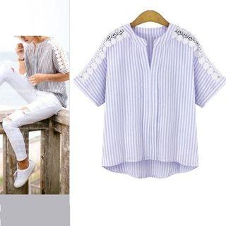 Striped Linen Short-sleeve Blouse