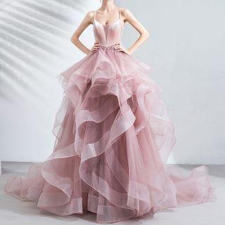 Spaghetti Strap Trained Wedding Gown
