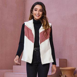 Fluffy Color Panel Zip Vest