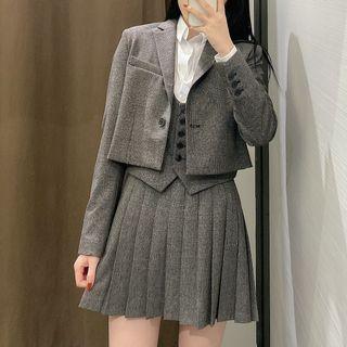 Pleated Skirt / Button-up Vest / Blazer