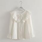 Long-sleeve Frill Trim Bow Blouse White - One Size