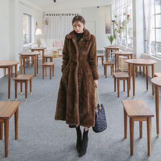 Hidden-button Faux-fur Long Coat