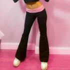 Low Waist Color-block Wings Rhinestone Boot-cut Pants