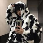 Cow Print Fluffy Hooded Jacket