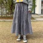 Band-waist Checked Tiered Skirt