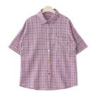 Plaid Pocket Detail Short-sleeve Shirt Plaid - Purple - One Size