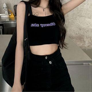 Lettering Crop Camisole Top / Short-sleeve T-shirt / Set