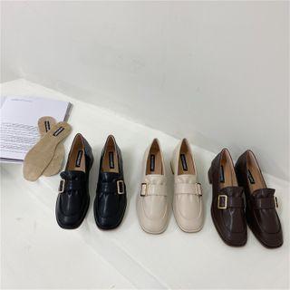 Faux Leather Buckled Block-heel Loafers