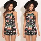 Floral Print Open Back Sleeveless Playsuit