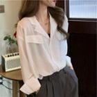 Plain Chiffon Long-sleeve V-neck Shirt