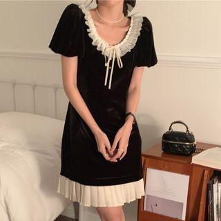 Short-sleeve Frill Trim Sheath Dress Black - S