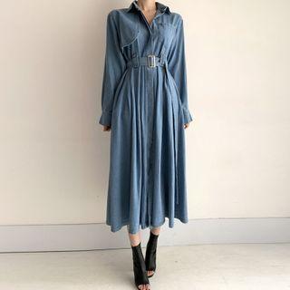 Long-sleeve Denim Belt Shirtdress