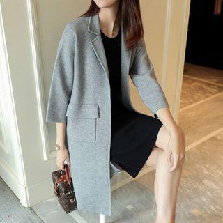 Notch Lapel 3/4 Sleeve Long Coat