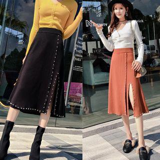 Studded A-line Midi Knit Skirt
