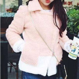 Color Block Fleece Snap-button Jacket