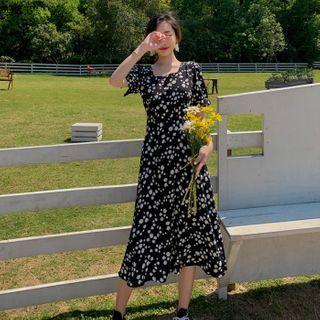 Floral Square Neck Midi A-line Dress