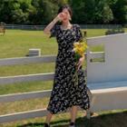 Floral Square Neck Midi A-line Dress