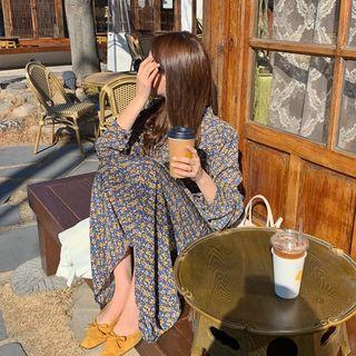 Pintuck Flower Pattern Long Dress