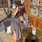Pintuck Flower Pattern Long Dress
