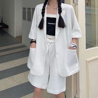 Elbow-sleeve Blazer / High-waist Wide-leg Shorts
