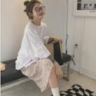 Elbow-sleeve Oversized T-shirt / Floral Midi Skirt