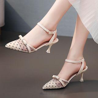 Dotted Mesh Ankle-strap High-heel Sandals