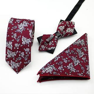 Set Of 3: Printed Neck Tie + Bow Tie + Pocket Square Mz-34 - One Size
