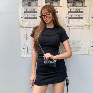 Letter-printed Drawstring Bodycon Dress