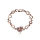 Plated Rose Gold Heart Bracelet With Red Austrian Element Crystal