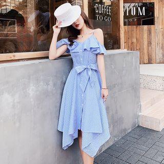 Spaghetti Strap Midi Striped Dress