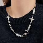 Bow Star Rhinestone Stainless Steel Necklace Silver - One Size