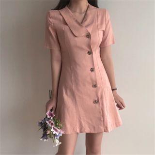 Slim-fit Single-breasted Peter Pan Collar Midi Dress