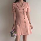 Slim-fit Single-breasted Peter Pan Collar Midi Dress