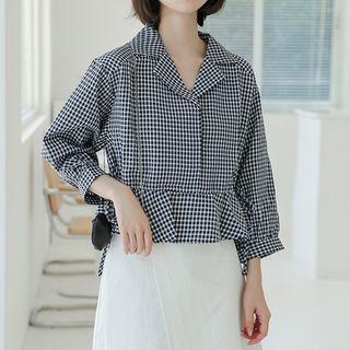 Checked 3/4-sleeve Peplum Top