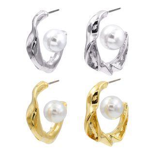 Irregular Hoop Earrings With Pearl