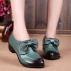 Genuine Leather Bow Burnished Shoes