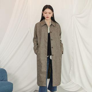 Single-breasted Herringbone Coat With Belt Brown - One Size