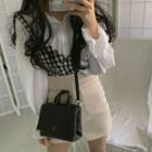 Plain Shirt / Mini A-line Skirt / Plaid Crop Cami Top