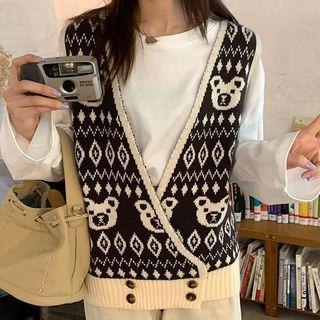 Bear Jacquard Knit Vest
