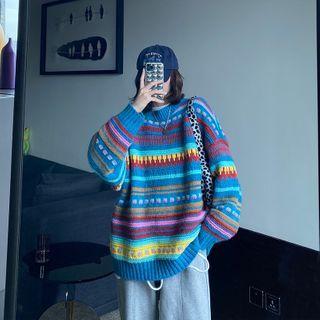 Striped Sweater Blue & Red & Yellow - One Size