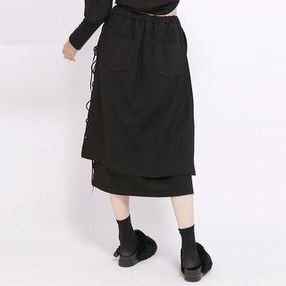 Lace-up Layered Midi A-line Skirt