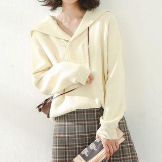 Loose-fit Sailor Collar Knit Top Almond - One Size