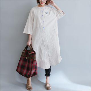 3/4-sleeve Linen Shirt Dress