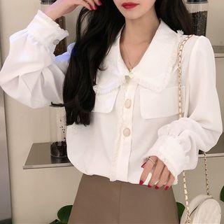 Fringe Trim Long-sleeve Blouse
