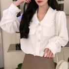 Fringe Trim Long-sleeve Blouse