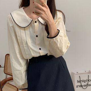 Long-sleeve Collar Contrast Trim Blouse
