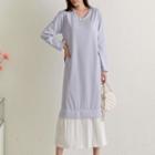 V-neck Contrast Pleated-hem Long Dress